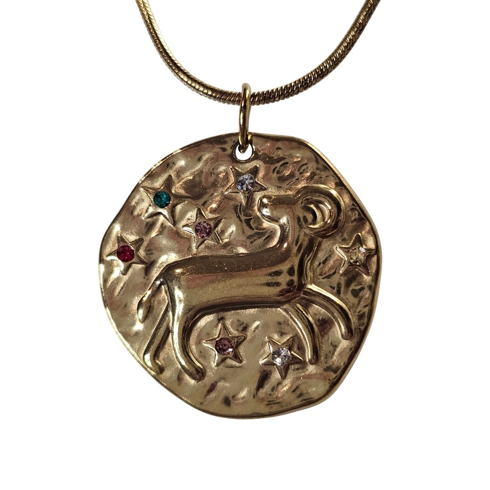 Aires Zodiac Coin Pendant Dainty Gold Necklace Stainless Steel Layering Necklace - Picture 2 of 7